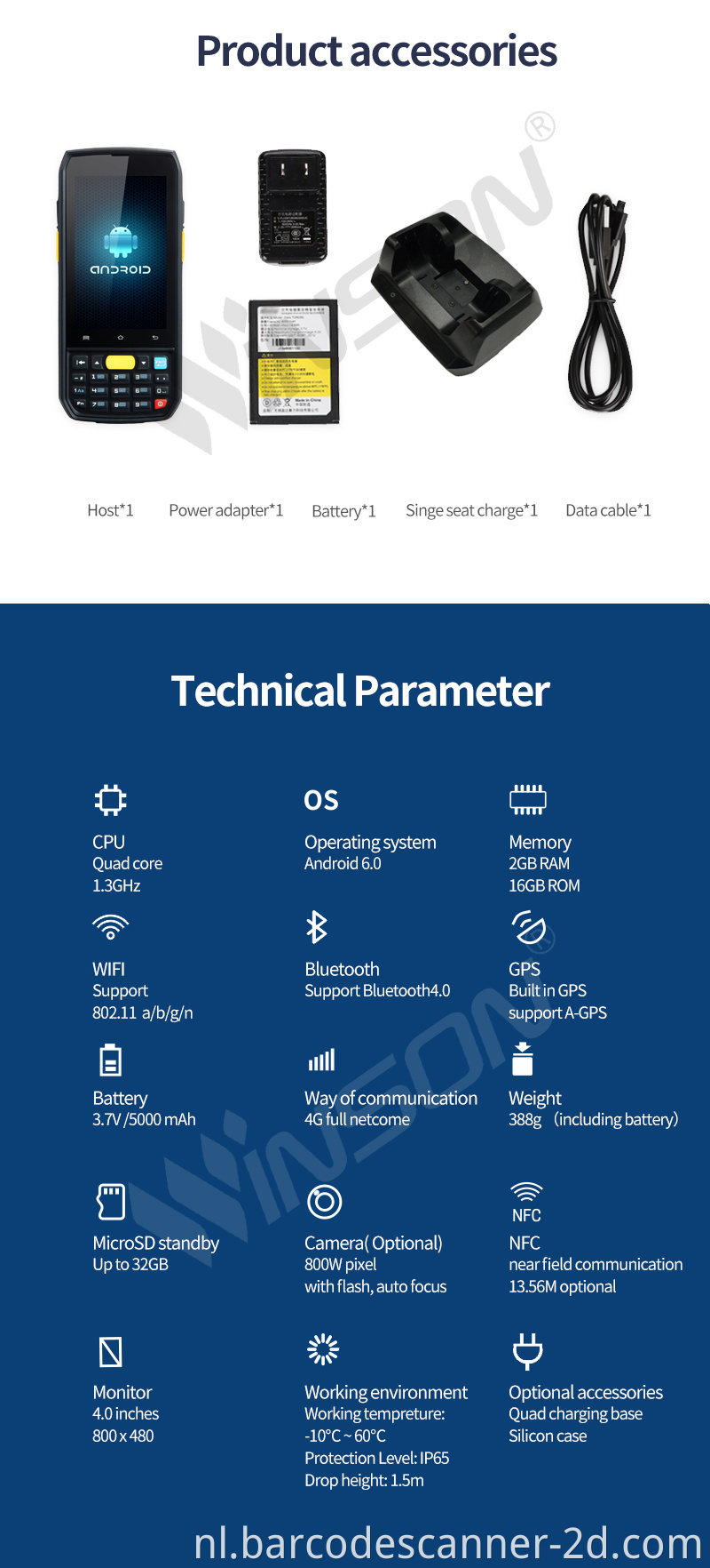 Winson WPC-7000 Hoogwaardige Android System 4G PDA met GIS-gegevensverzamelaar van toetsenbord GIS